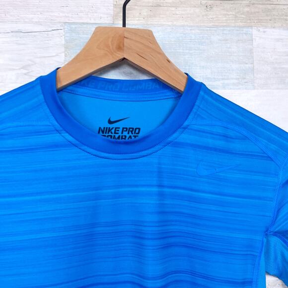 Nike Pro Combat Compression T Shirt Blue Dri Fit Gym Crossfit Mens Medium - Picture 2 of 8